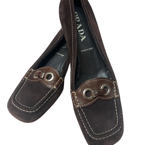 Prada- Vintage Suede Mocha Block Heel Loafer Size 38 VGUC - Picture 4 of 9